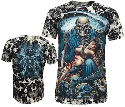 £9.95 • Buy Mens Grim Reaper Skull Death Glow In Dark Biker Tattoo Tye Dye T- Shirt M - XL