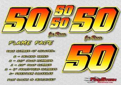 Race Car Numbers Package Vinyl Decal Kit Flame Fade - Late Model Stock Car Mod • $94.99