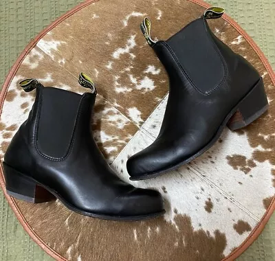 RM Williams Boots Black Leather Cuban Heels Ladies AUsz8 GWH 5.5 • $220