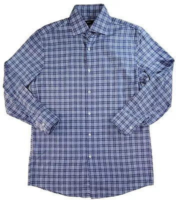 Hugo Boss Men's Sharp Fit Blue Plaid Dress Shirt Button Down 15.5  32/33 EUC • $15.99