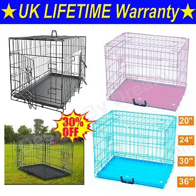 Pet Cage Metal Folding Dog Puppy Animal Crate Vet Car Training Carrier With Tray • £19.70