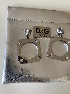 D&G Stainless Steel Square/Diamante Drop Earrings New • £75