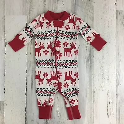 Hanna Andersson Winter Christmas Reindeer Zip Pajamas Sz 70 0 6 M Holiday • $11.99