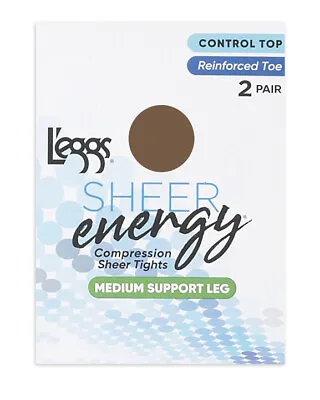 $16.99 • Buy Leggs Sheer Energy Control Top Pantyhose Medium Support Leg 2 Pair Size B Suntan