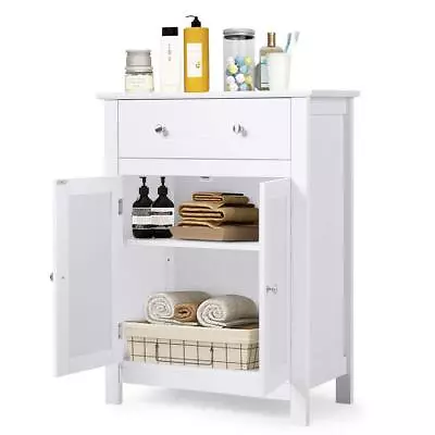 $67.99 • Buy Bathroom Floor Storage With Drawer Pantry Kitchen Cabinet Furniture White