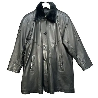 Marrs Genuine Leather Jacket Size Medium Black Leather Removeable Fur Collar • £37.99
