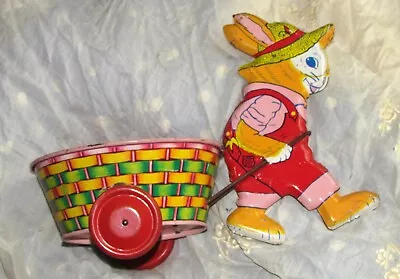 Vintage J Chein Tin Litho Easter Bunny Rabbit With Cart • $45