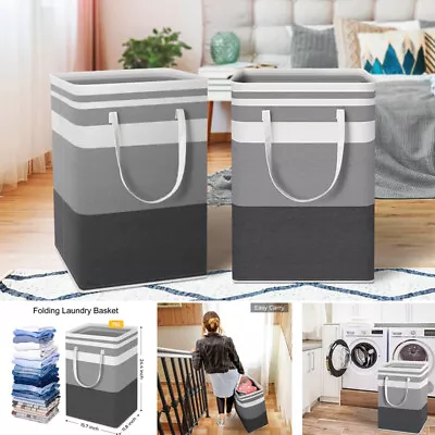 2pcs Storage Bin Handle Folding Laundry Basket Washing Dirty Clothes Hamper Bag • £9.29