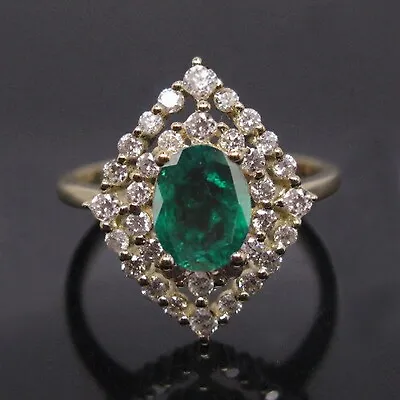 1.45Ct Oval Shape Natural Emerald IGI Certified Diamond Ring In 14KT Yellow Gold • $449