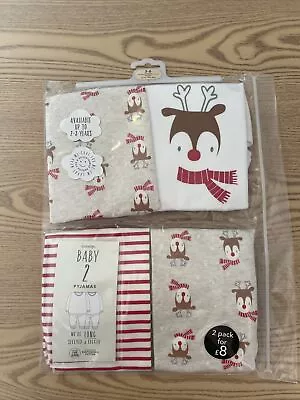 Baby Christmas Pyjamas 2 Pack Rain Deer 3-6 Months • £5