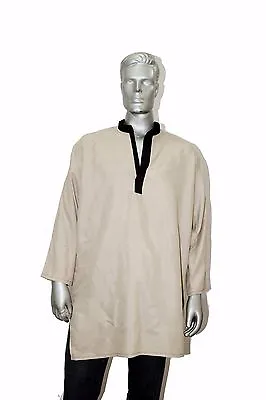 Men’s 100% Cotton Solid Print Tunic Indian Kurta Shirt Plus Size Cream Color • $34.19