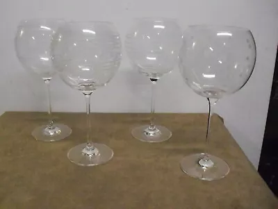 4 Mikasa Wine Goblet Cheers Too Balloon Etched Glass 24.5 Ounce Set MINT • $24.95