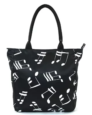 Musical Notes Printed On Black Canvas Tote Handbag Bag Purse • $29.99