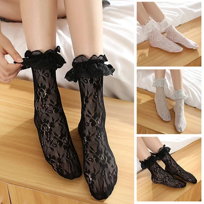 $1.71 • Buy 1Pair Women Lace Ruffle Fishnet Short Socks Princess Breathable Sheer Ankle Sock