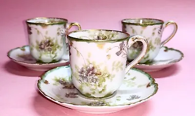 Haviland Limoges Pink Sweet Pea Tea Cup & Saucer Set With Gold Accent Lot Of 3 • £114.02