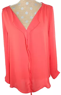 MUSHKA By SIENNA ROSE Coral Blouse Top Long Sleeve V-Neck Polyester LARGE • $9.99