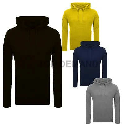 Mens Plain Lightweight Cotton Long Sleeves T-Shirt Hoodie Jumper Pullover Hoody • £9.99