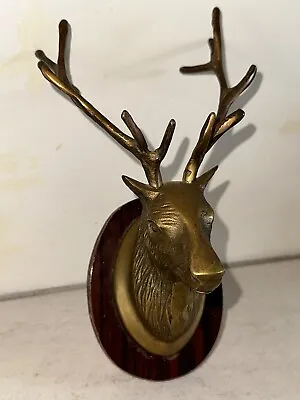 Vintage Brass Stag Head Wall Mounted Home Decor Small Deer Antler Figure Bust • £20