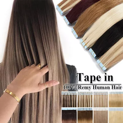 40PCS 100G Tape In Real Human Hair Extensions Flat Skin Weft Highlight Full Head • $40.95