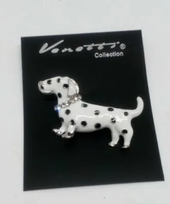 £4.99 • Buy Small White Black Spotted Sausage Dog Dachshund Brooch