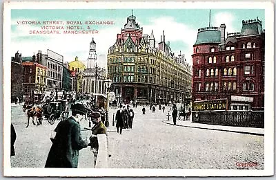 Victoria Street Royal Exchange Hotel Deansgate Manchester England Postcard • $9.89