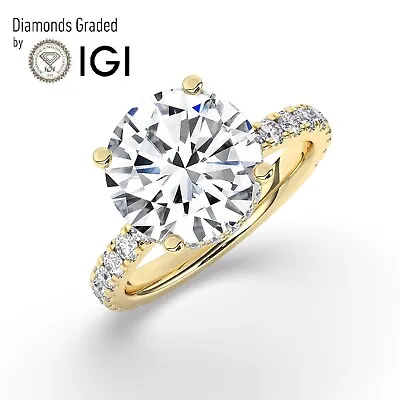 Round Solitaire 18K Yellow Gold Engagement Ring7 Ct Lab-grown IGI Certified • $7634