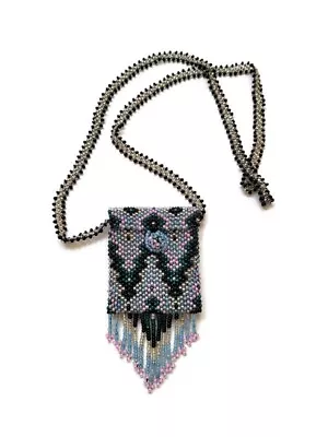 Vintage Beaded Multicolor Miniature Purse Necklace BOHO Southwestern 10.5  • $18.50