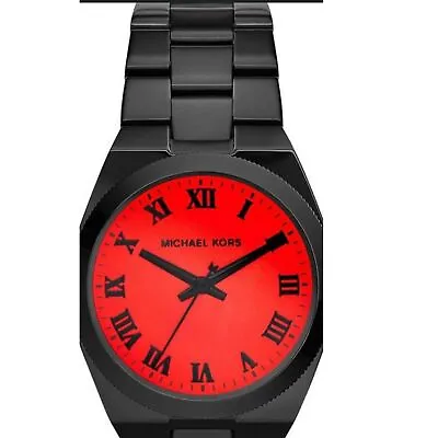 Michael Kors Watch MK5992 Red Face Black Steel Strap Valentine Gift • $89
