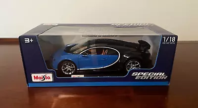 Maisto Special Edition 1:18 Scale Bugatti Chiron Diecast Car Model Blue & Black • $43