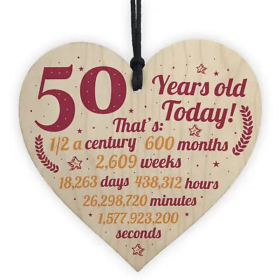 Novelty 50th Birthday Gift Wood Heart Plaque Friendship Gift For Mum Dad Family • £3.99