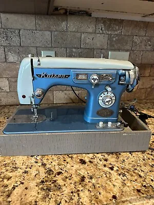 Vintage Old 50s? WHITE Turquoise Sewing Machine With Pedal JAPAN MADE. RARE? • $100
