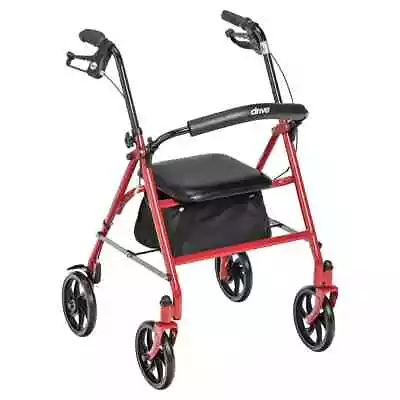 Drive Medical Four Wheel Walker Rollator With Fold Up Removable Back SupportRed • $50.99