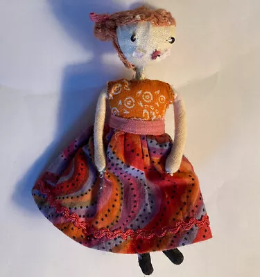 Handmade Muslin Cloth Doll Beaded & Sewn Features Red Hair Pigtails 2008 OOAK • $20