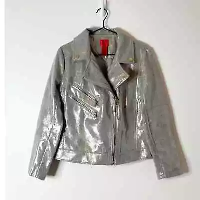 V Cristina Metallic Moto Silver Jacket Party Shimmer Medium • $30