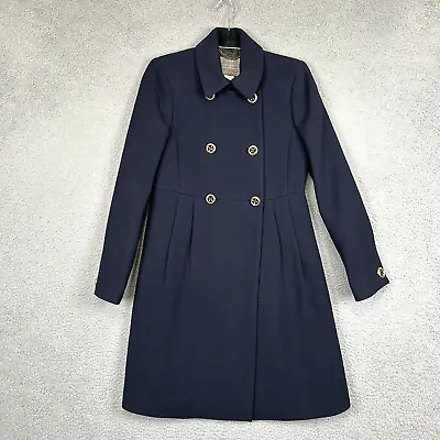 J Crew Coat Womens 4 Navy Blue Wool Blend Double Cloth Double Breasted • $149.77