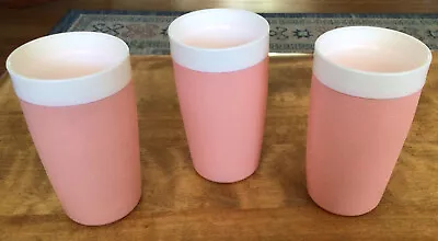 Set Of 3 VTG MCM BOLERO THERM-O-WARE Pink/White Pebbled Plastic Tumblers 5” • $18.95