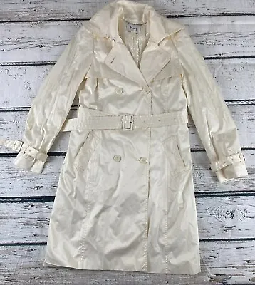 H&M X M Madonna Trench Womens 6 Ivory Cream Raincoat Belted Lined M Logo • £33.67