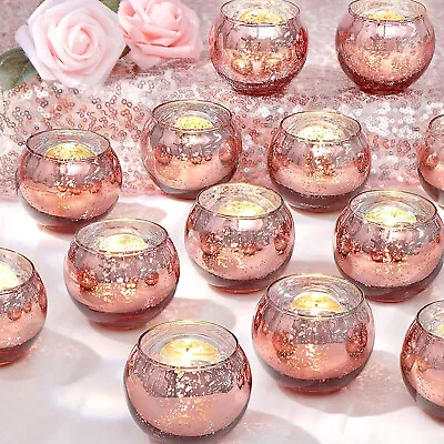 12x Rose Gold Glass Votive Candle Holders Mercury Tealight Candle Holders Gifts • $32.88