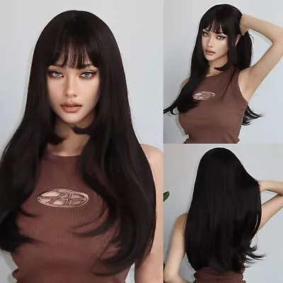 US 24inch Cosplay Wig With Bangs For Women Straight Black Heat Resistant Women • $15.99