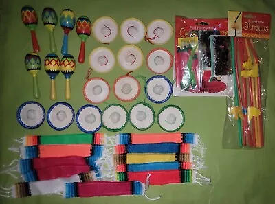 Mexican Mini Sombrero Hat Serape Maraca Party Cake Topper Decoration Toy Lot • $15