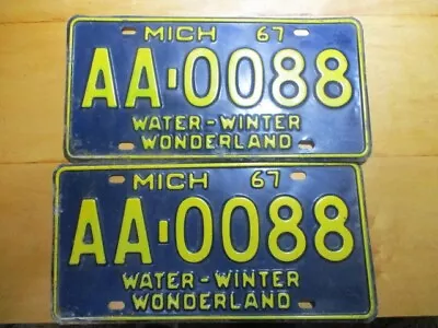 Vintage 1967 Michigan Car License Plate Set Man Cave AA-0088 V. Good  Clean • $26
