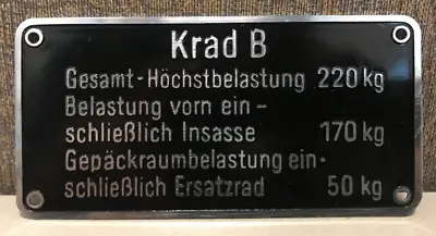 BMW German Krad B R12 R75 Motorcycle Sidecar Nameplate • $21.95