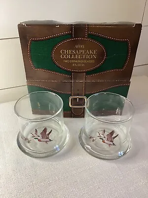 Avon Chesapeake Collection Two 8 Oz Rocks Glasses Mallard Ducks In Flight In Box • $14.99