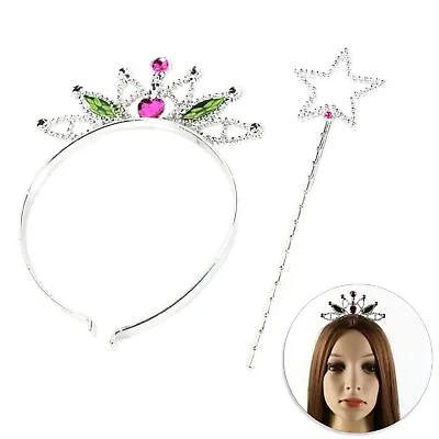 PRINCESS WAND & TIARA Plastic Girls Fairy Tale Queen Crown Fancy Dress Up Set • £4.12