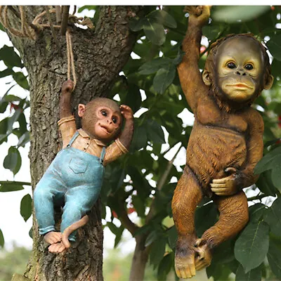 Garden Sculpture Little Monkey Resin Pendant Ornament Tree Statues Decor Home • £9.69