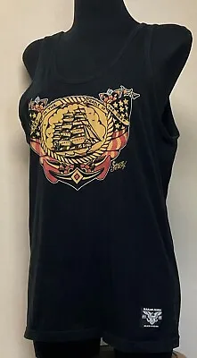 Sailor Jerry Rocked In The Cradle Of The Deep Tank Black Top Size Medium (VC29) • £19.27