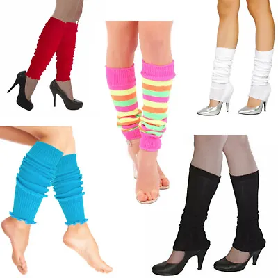 Ladies Girls Teen 80's Dance Plain Ribbed Leg Warmers Legwarmer Tutu FAST SERVCE • £3.15