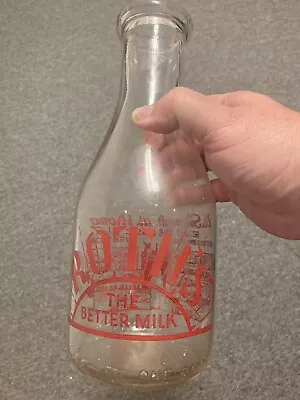 WW2 Era 1 Quart ROTH'S MILK Clear Milk Glass Bottle ( US Needs Us Strong ) • $24.99