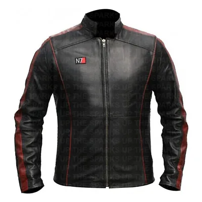 Mass Effect 3 N7 Commander Shepard Biker Style Cosplay Gamer Wear Leather Jacket • $59.25