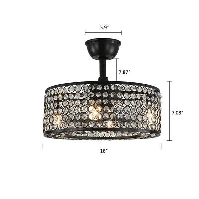 18  Flush Mount Ceiling Fan Light Bladeless Crystal LED Chandelier W/Remote • $54.52